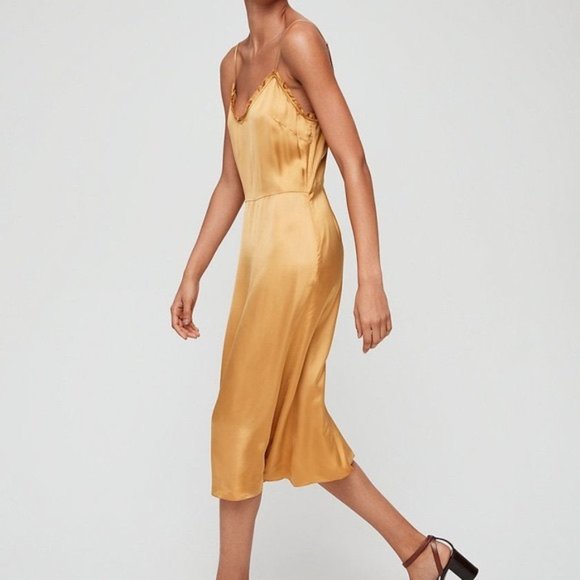 Aritzia Wilfred Mille Ciaro Gold Slip Dress - Picture 2 of 8